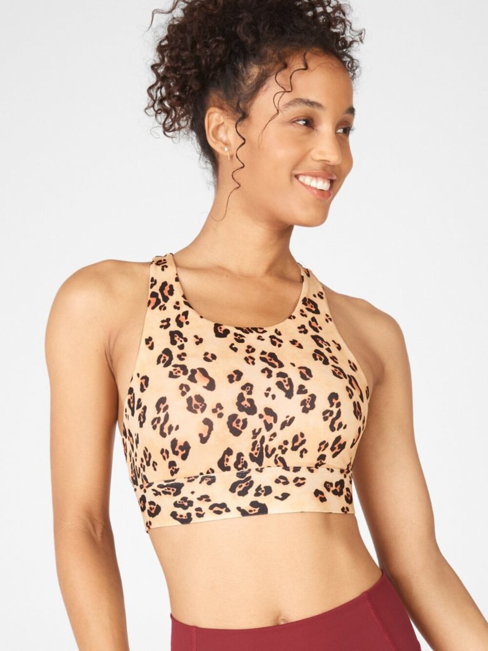 Fabletics No-Bounce Sports Bra in "Desert Leopard"